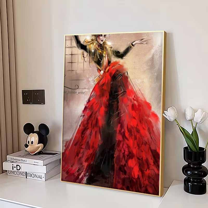 Disney 5D DIY Diamond Painting Cruella De Vils Red and Black Dress Fashion Illustration Embroidered Mosaic Cross Stitch Home Decor Gift Crafts