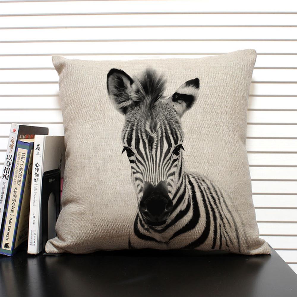 African Animal Lion Elephant Elk Decorative Pillow Cover Sofa Cushion Cover Farm Animal Portrait Linen Pillowcase 45x45cm
