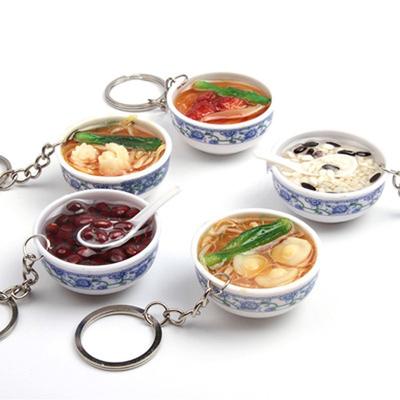 Food Key Holder Porcelain Bag Pendant Simulation Food Bowl Keyrings Food Key Chains Noodle Keychain