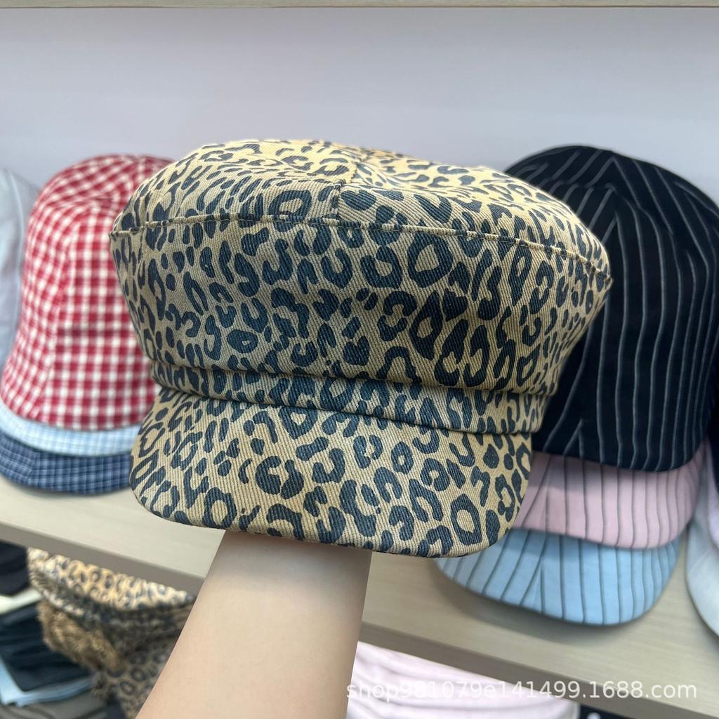 American cool leopard print forward hat women's retro big head circumference bucket hat showing small face soft brim cap new