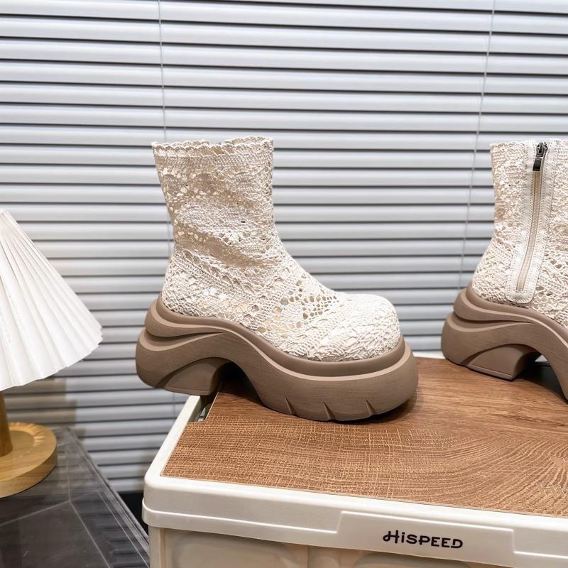 Thick-soled Lace Mesh Cool Boots Women's Hollow Breathable Short Boots Thin Martin Boots