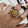 Medieval Maillard Oval Yellow Agate Old Ring Necklace Set Fashionable And Exquisite Inlaid With Palace Style