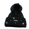 Light Luxury Rhinestone Min Small Fragrant Style Design Big Hairball Knitted Hat Winter Sweet Plush Warm Rabbit Fur Wool Hat