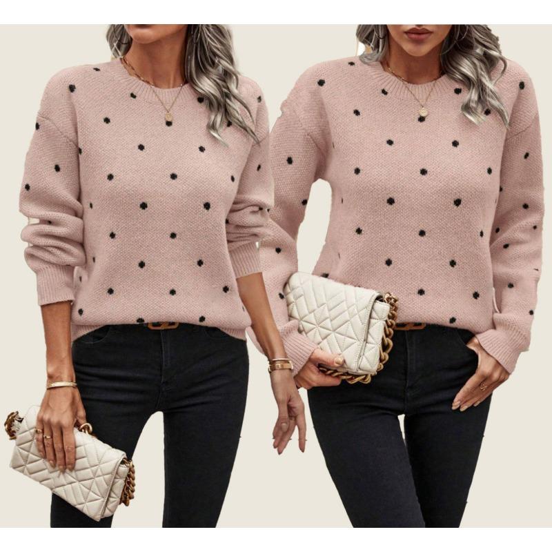 Women S Long Sleeve Pullover Knit Sweater Polka Dot Loose Fit