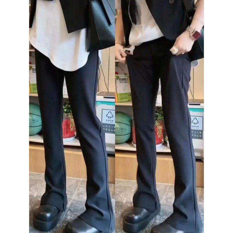 

2026 Spring Plus Size High Waist Elastic Split Casual Pants for Women, Black Straight Narrow Leg Floor-Length Pants for Plus Size Women Black [Regular] 40-47.5kg