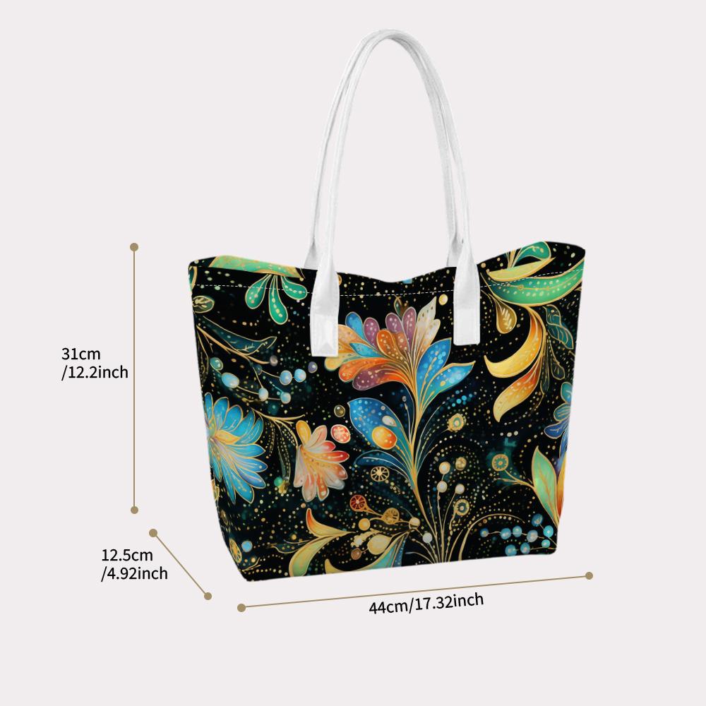 Vibrant Floral Pattern Tote Bag Casual Portable Shoulder Bag for Daily Use