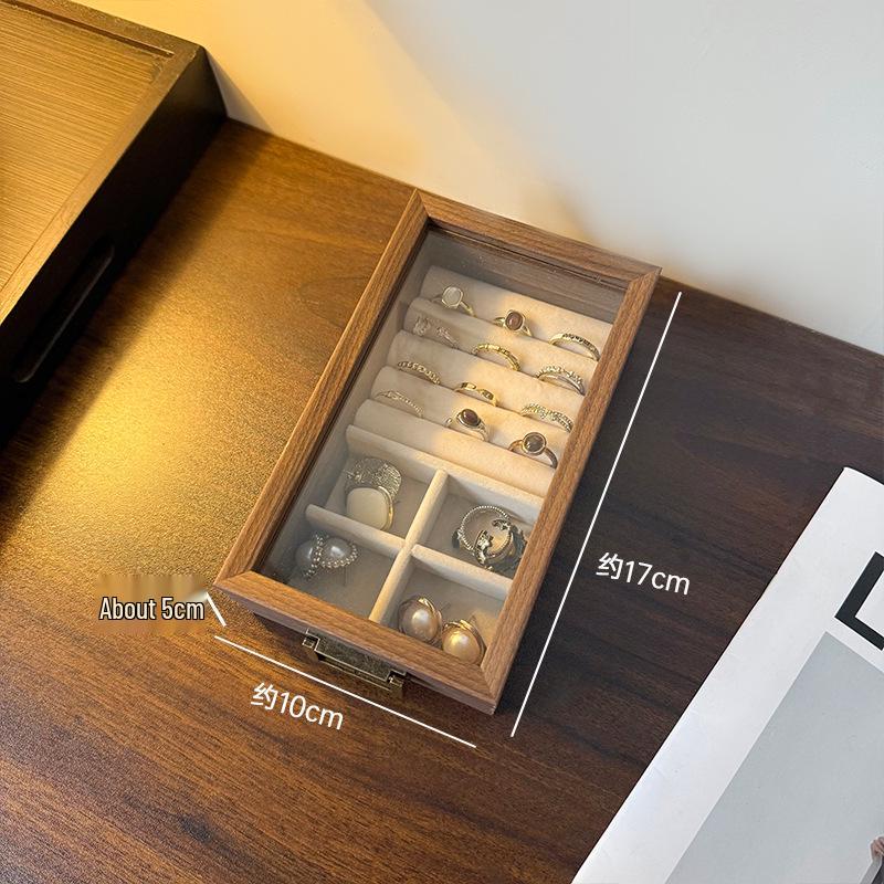 Compact Jewelry Storage Box: Solid Wood Black Walnut Display Stand for Necklaces, Earrings, Studs, Rings, and Bracelets.
