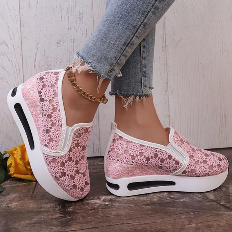 Fashion Concise Flower Hollow Sneakers Women 2025 Breathable Mesh Platform Sports Shoes for Woman Wear Resistant Walking Shoes Mujer