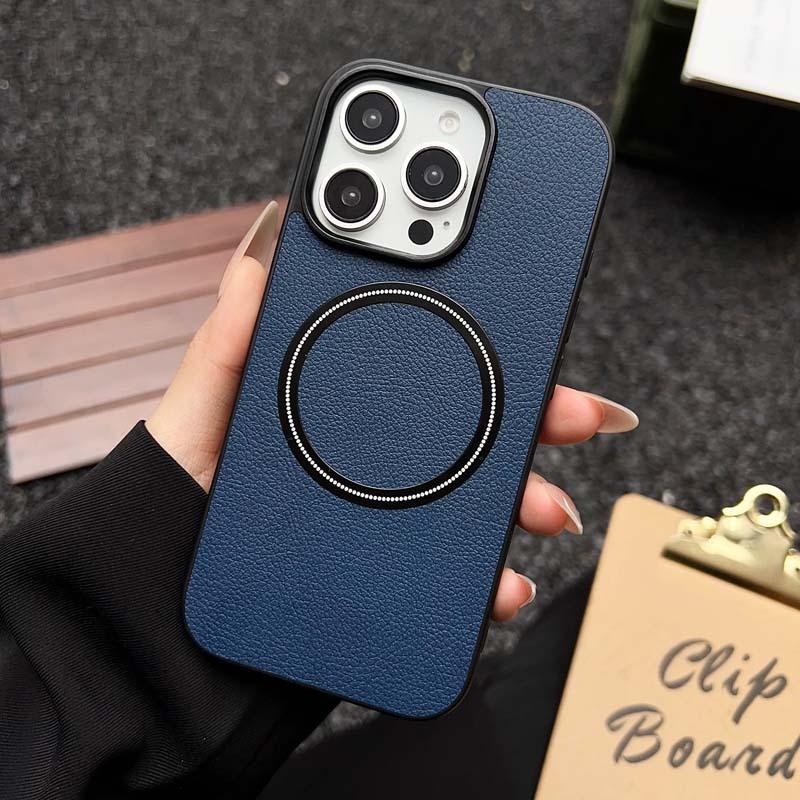 Applicable iPhone 17 mobile phone case New lychee pattern 16 Magnetic attraction 15Promax Personality simple 14 mobile phone case