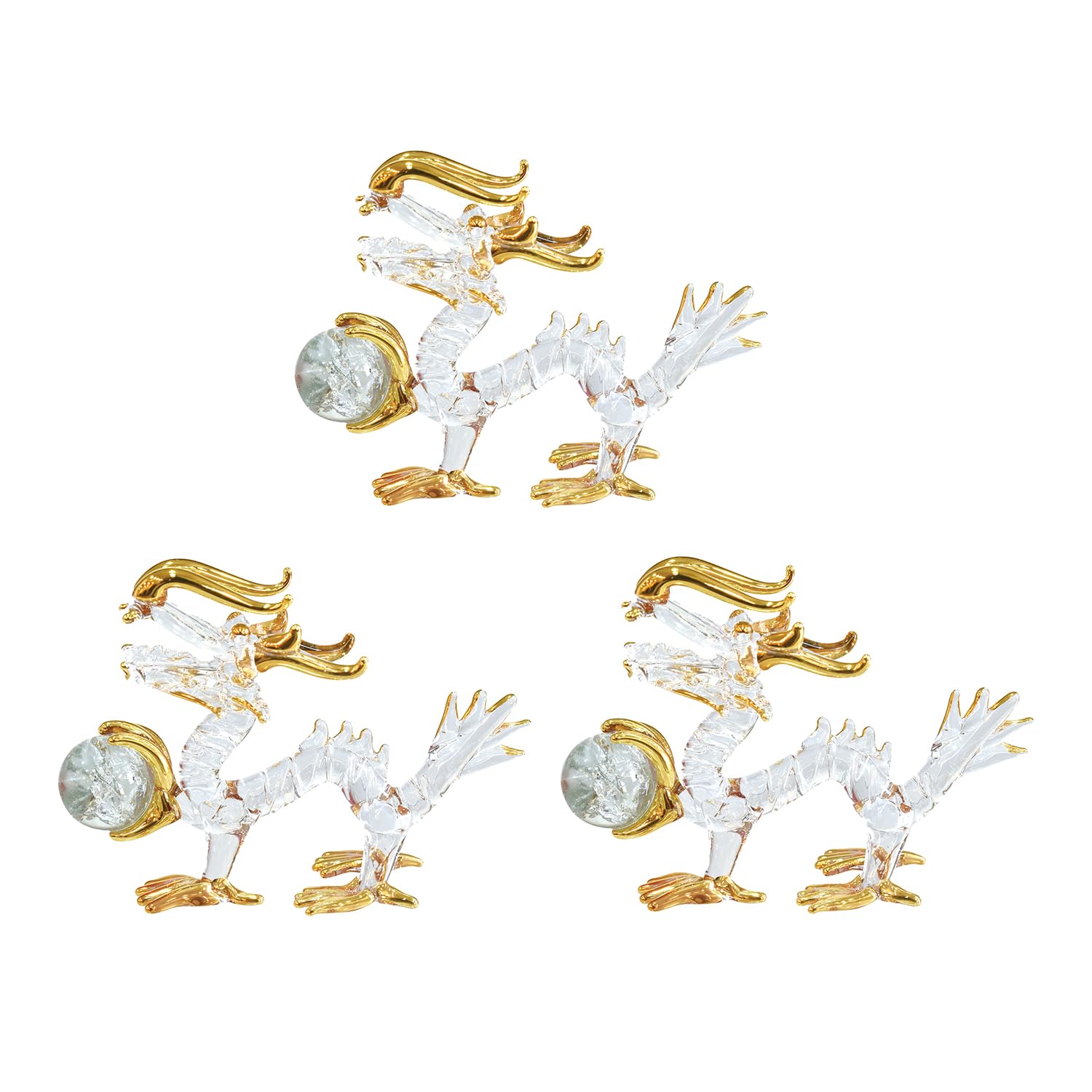 

Fourcart Handmade Glass Feng Shui Purification Dragon with Ball, 2-inch Dragon, Set of 3