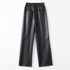 Top-Grain Calfskin Wide-Leg Trousers  Women's Korean-Style High-Waisted Plus-Size Casual Genuine Leather Pants