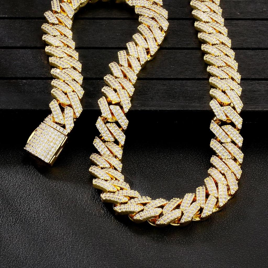 Cuban Link Chain Zirconia Square Miami K14 Gold CZ Hip 46cm KRKC&CO Necklace, 12mm, Style, Plated, Diamond, Men's Necklace, Choker, Hop, Dancer,