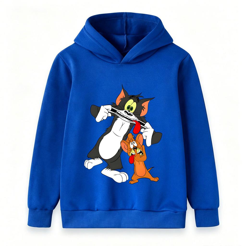 Kids Boys Girls Hoodie Sweatshirt, Funny Cartoon Cat Mouse Playing Flute Print Pullover Top, Casual Soft Long Sleeve Hooded Clothes for Boys Girls