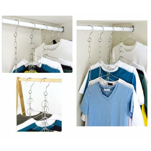 OKUSU-JP Clothes Storage Hangers, Pack of 6, Space-Saving, Convenient Closet Storage, Connecting Link Chain, Stainless Steel, Vertical Hangers, Increa