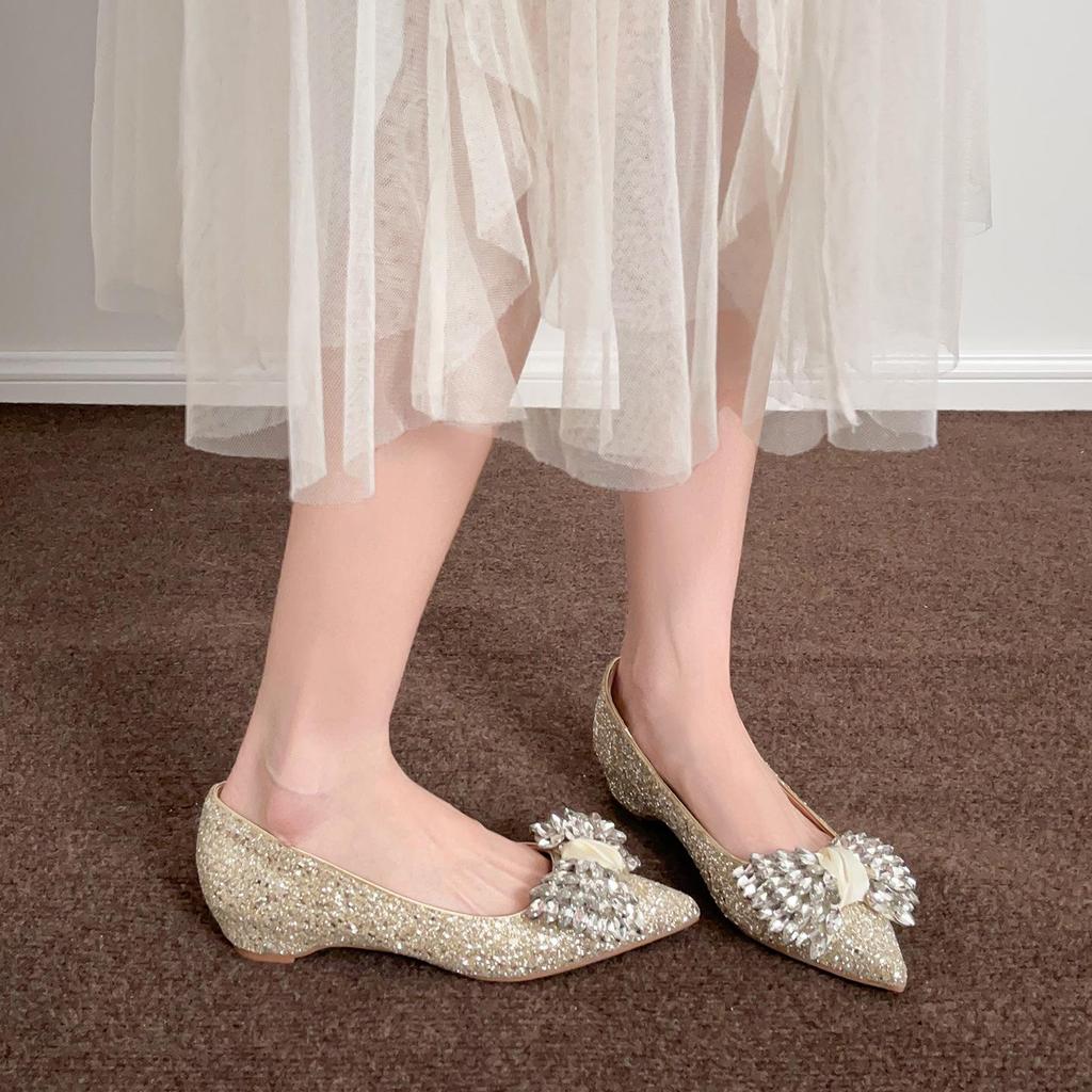 3386-5 New Autumn Stiletto Chunky Heel Pointed Toe French Bridal Shoes for Women