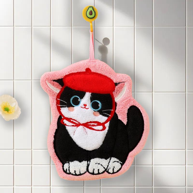 1/4 Stück Korallenfleece Katzenförmige Handtücher 4 Entzückende Kätzchen-Designs, Super Absorbent Schnelltrocknend Küchen-Badetücher, Nicht Fusseln Moderne Deko