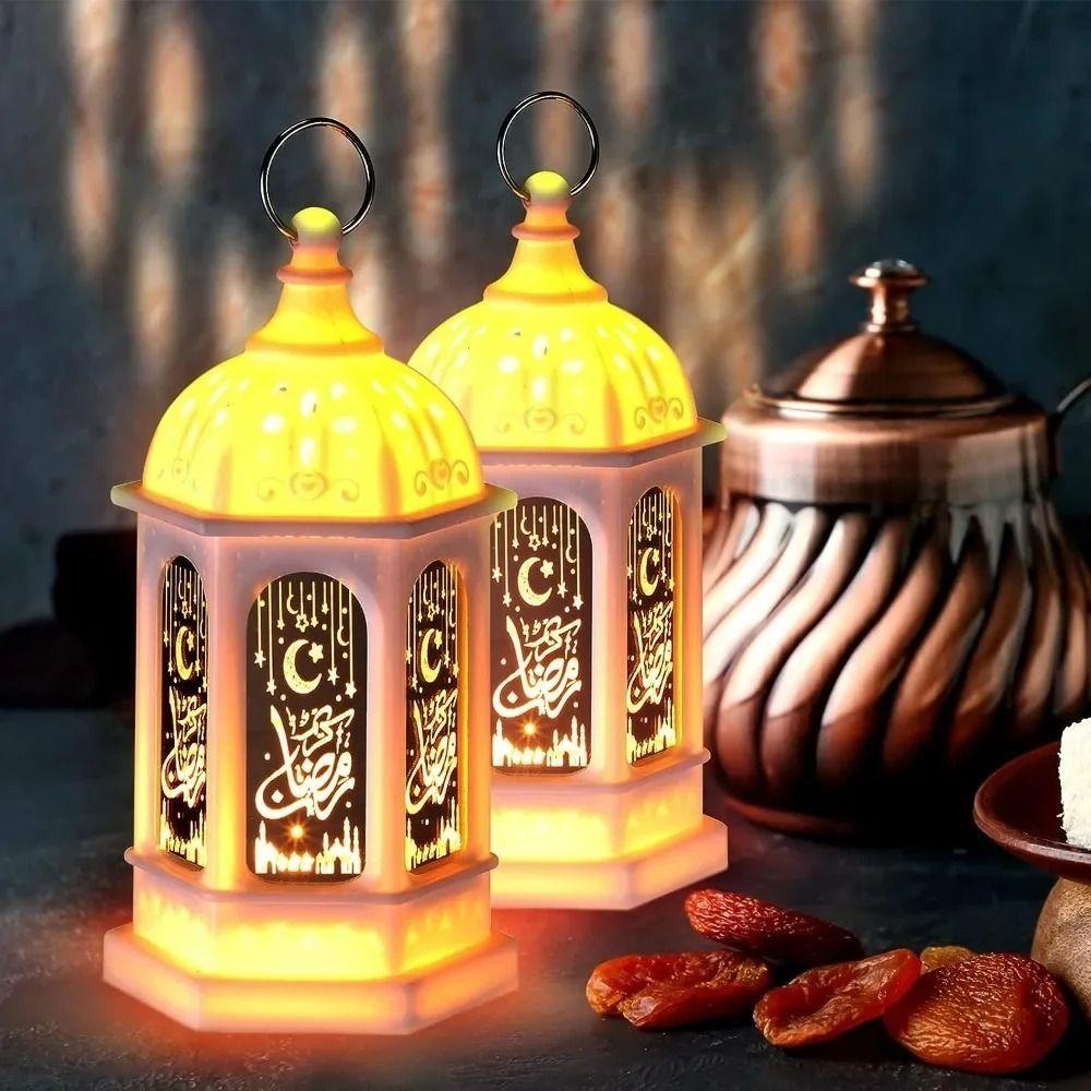 Moroccan Style EID Mubarak LED Light European Retro Minimalist Design LED Lantern Light Star Moon Shape Candlestick Lamp