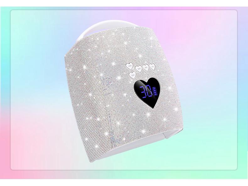 New 220W Rhinestone Smart Induction Nail Lamp with 33 Crystal Beads, Dual Light Source for Fast Nail Curing (White)