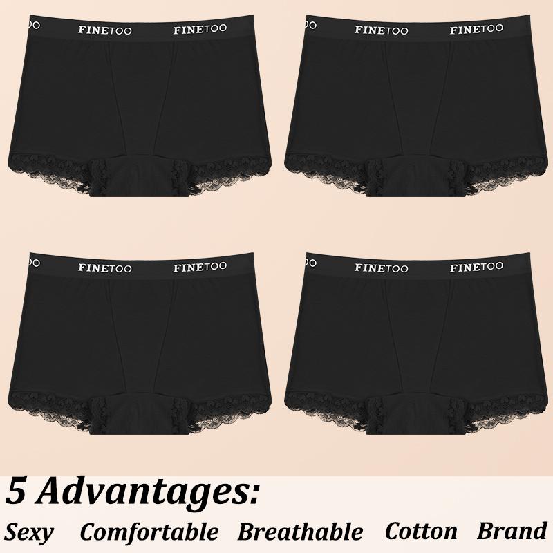 4Pcs Women's Lace Panties Cotton boxer briefs Seamless Sports Boxers Underwear Female Briefs Lingerie Intimate Underpant