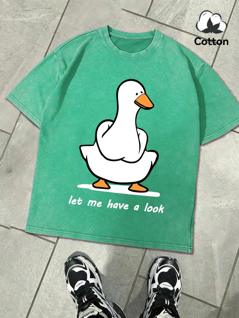 Let Me Have A Look Goose Design Washed TShirt Mens Summer ONeck Retro Tops Cotton Loose Short Sleeve Unisex Fashion Clothing