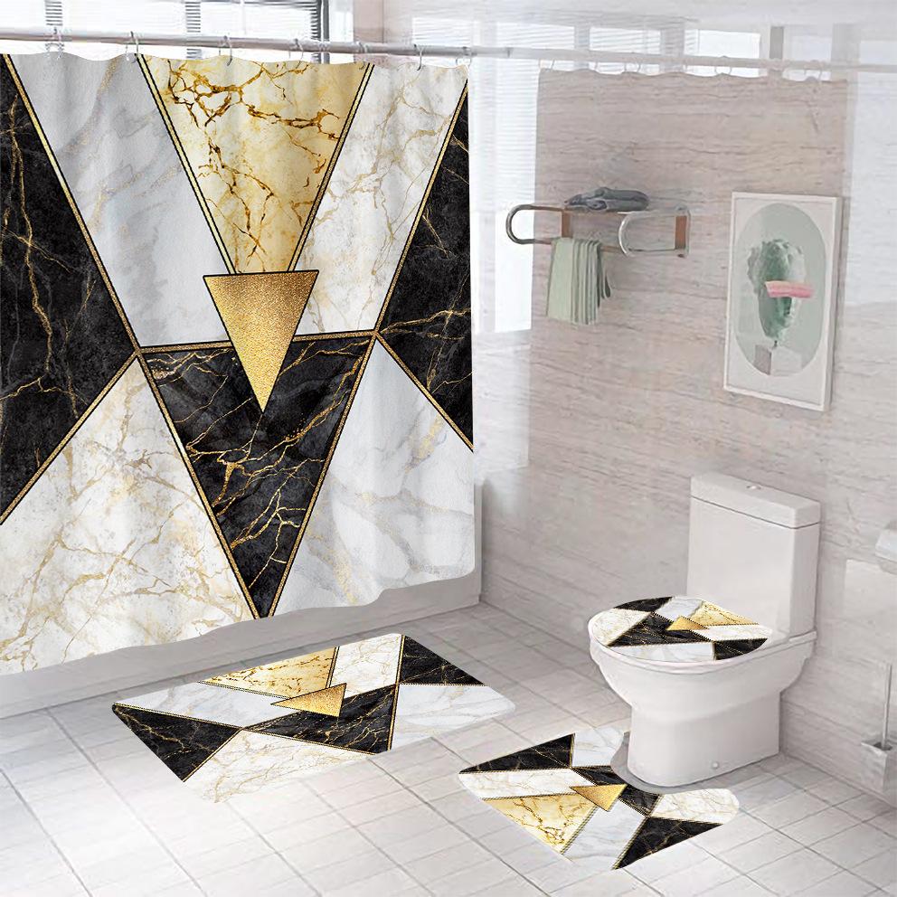 Bathroom Shower Curtain Four-piece Digital Printing Marble Waterproof Shower Curtain Toilet Partition Curtain Bath Mat