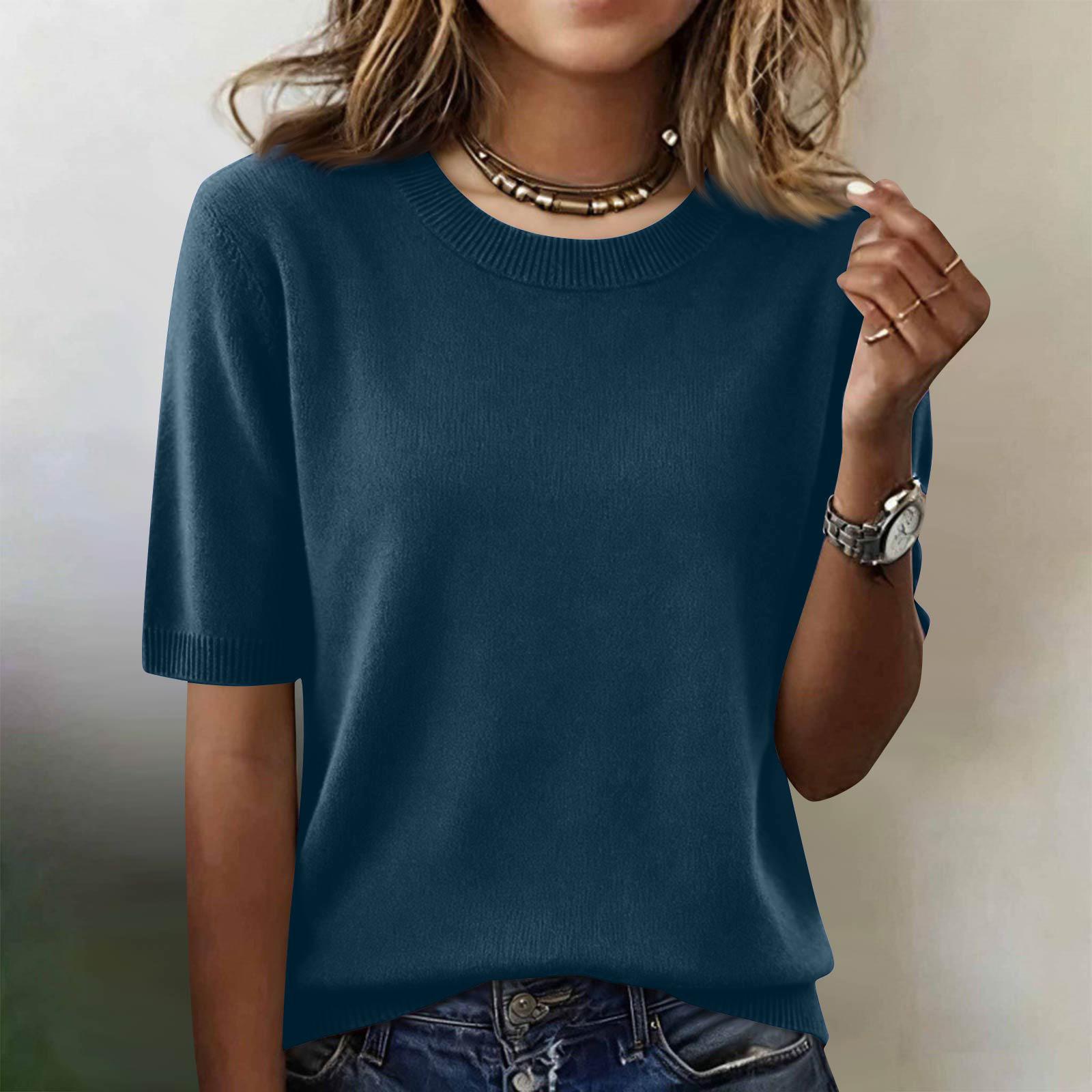 

Женская модная повседневная рубашка с круглым вырезом и коротким рукавом XXL