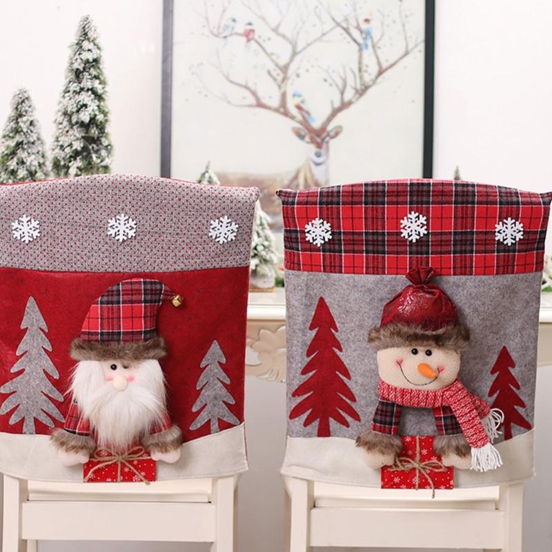 Christmas Themed Santa and Snowmans Chair Slipcovers Nonwoven Materials Quick Setups Holiday Decoration