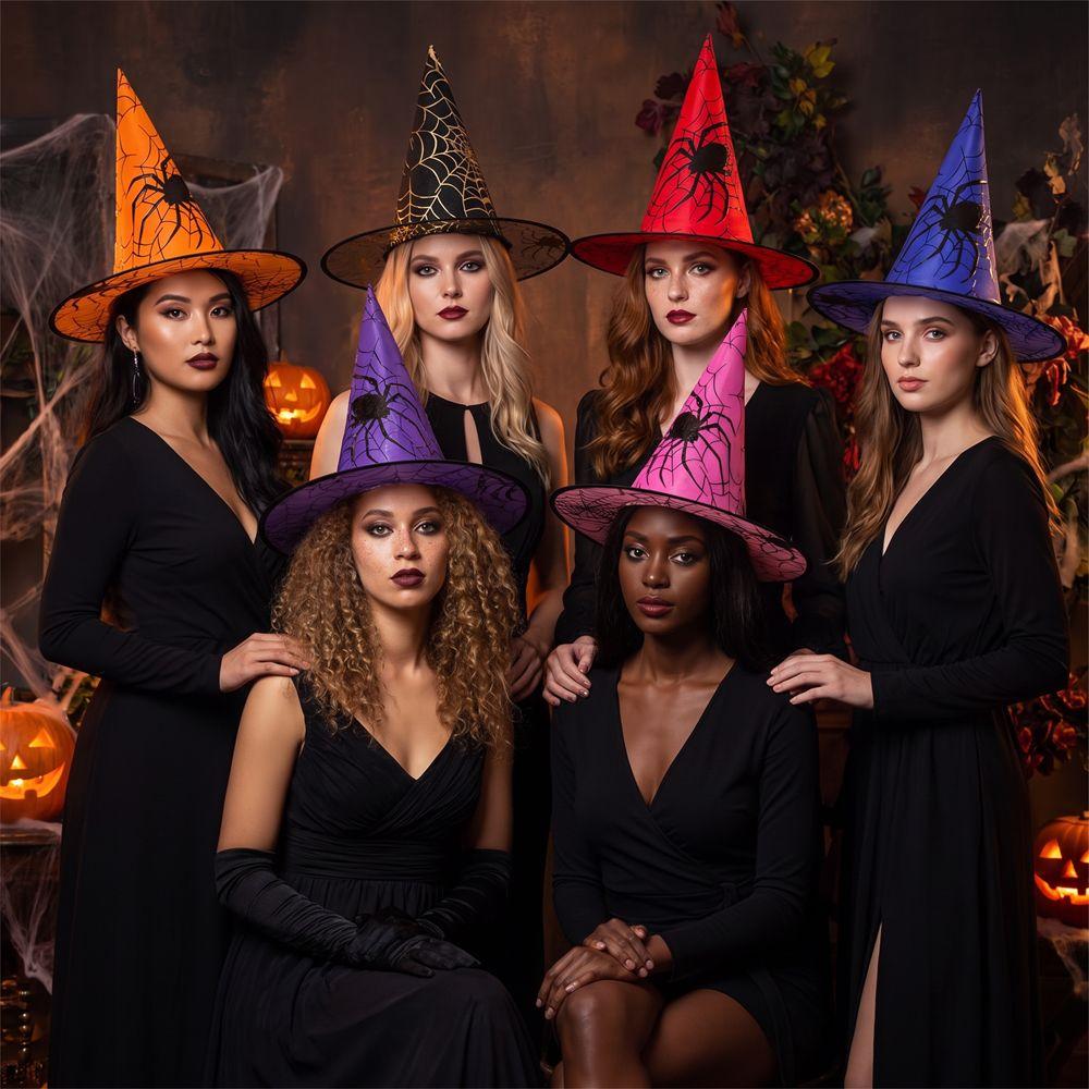 Black Halloween Witch Hat Velvet Halloween Black Cap Spider Wizard Cap Dress Up Headgear