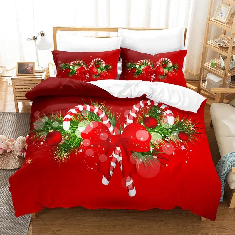 3D Christmas Duvet Cover Set Red Colour Merry Christmas Theme Tree Gift Pattern For Kids Teens Adult Bedding Set King Queen Size