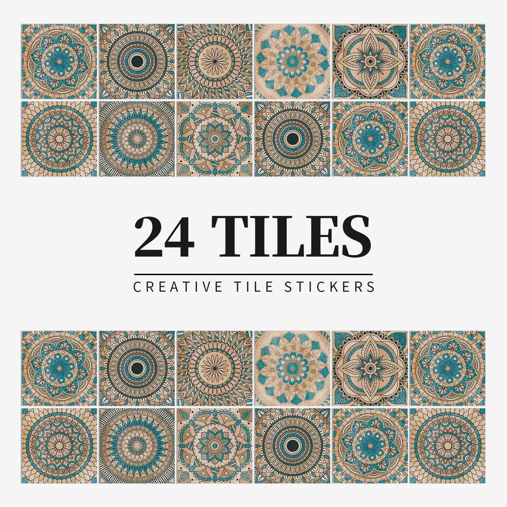 24 Pieces of European-style Tiles, Wall Stickers, Kitchen and Bathroom Waterproof and Oil-proof Tile Stickers, Self-adhesive