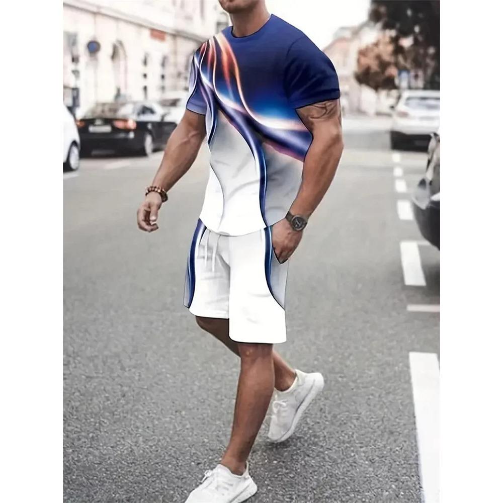 

New Gradient Texture T-Shirt Men s Two-Piece Summer Shorts Suit Fashion 3D Printing Street Casual Sportswear Soft Breathable Two-piece Set 6XL