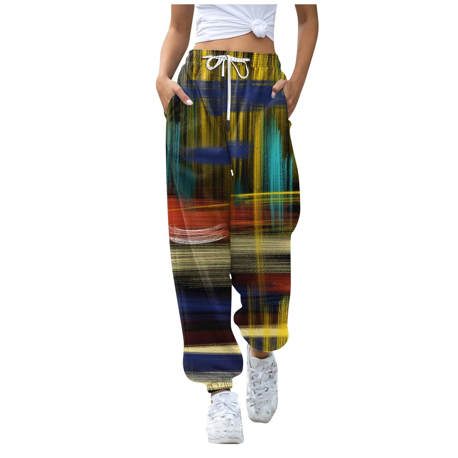 

Женские повседневные брюки с кулиской и эластичной резинкой на талии с принтом каракулей XL разноцветный