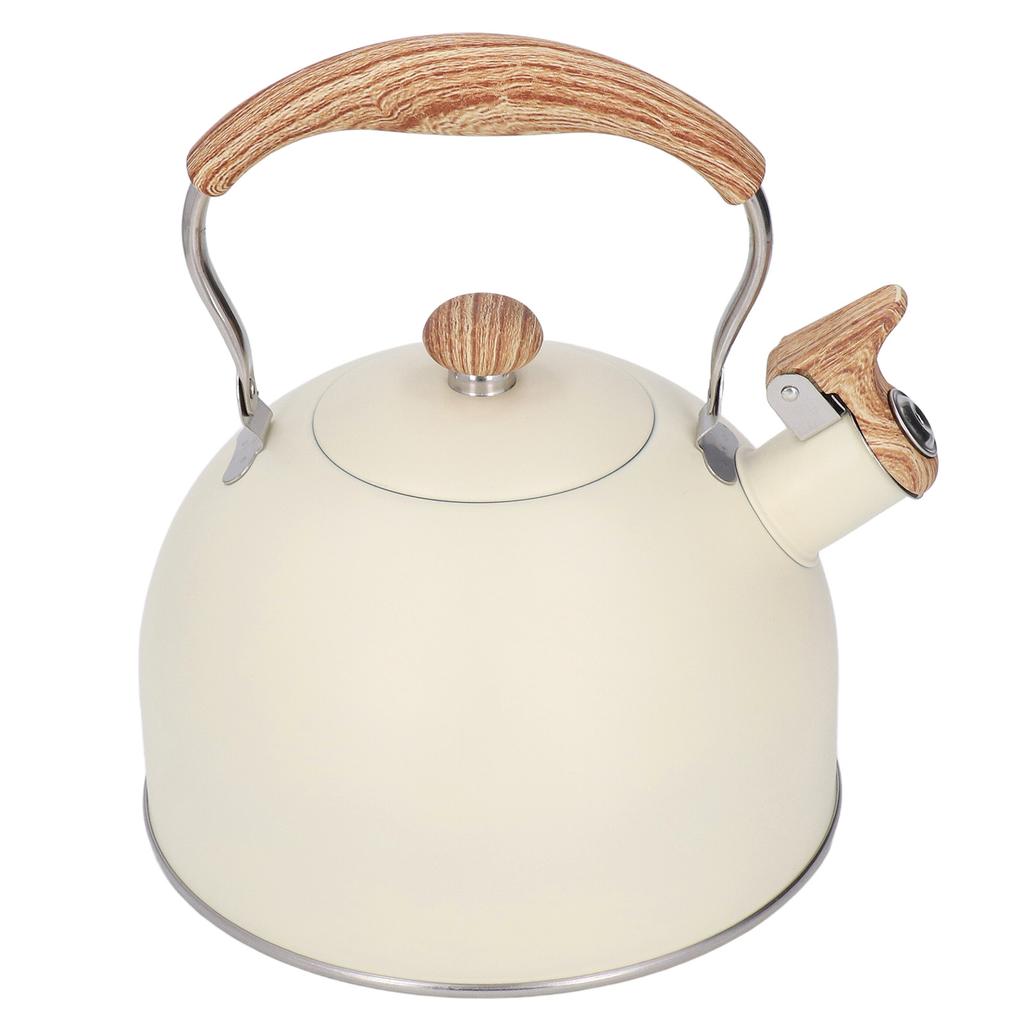 Pfeifender Wasserkocher, Edelstahl-Teekessel, 2,5 l, pfeifende Teekanne, ergonomischer Griff, Teekanne, Beige