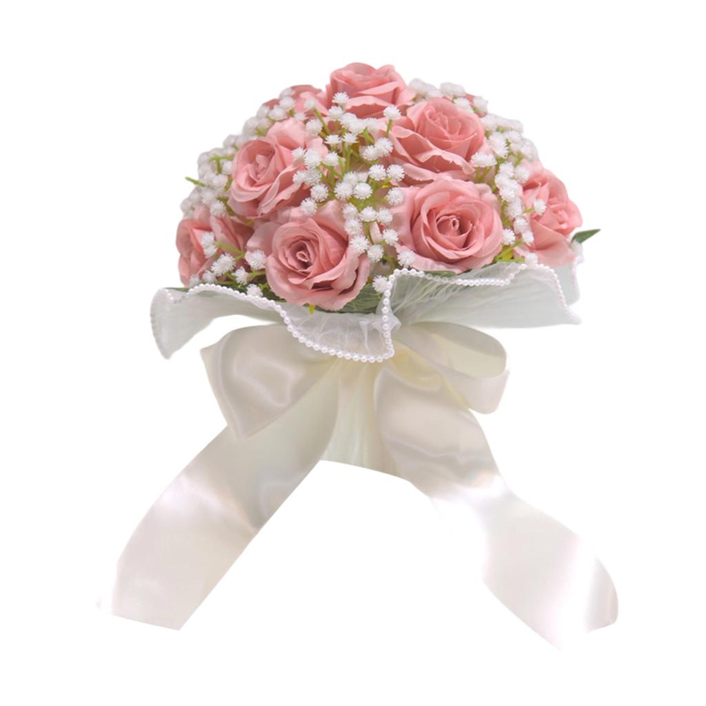Elegant Bridal Bouquet with White Roses and Baby s Breath adorned with Pearls - Artificial Handheld Wedding Floral Arrangement