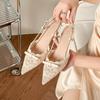 Bow Lace Embroidered Pointed Toe Stilettos - Women's Slimming Hollow High Heels for Summer