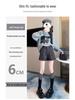 Plus Size Women's Black Wool Wide-Leg High-Waisted A-Line Shorts for Fall/Winter