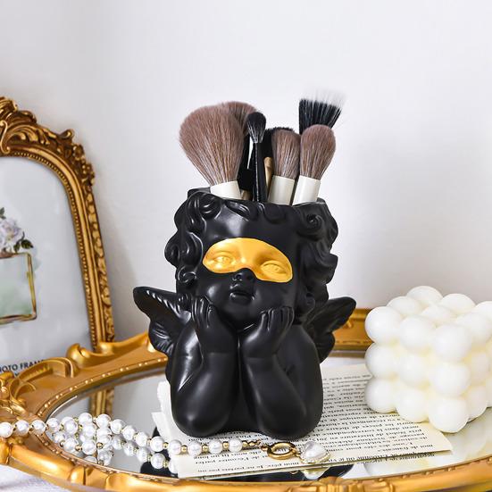 Desktop Makeup Brush Holder Pen Organizer Durable Construction Large Capacity Cute Angel Design Makeup Brush Cosmetic Container