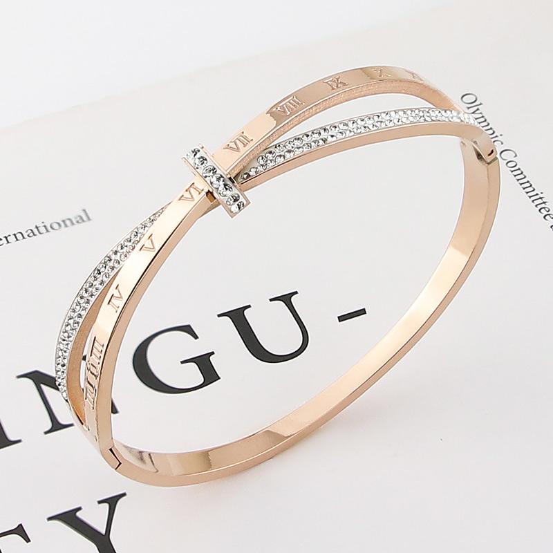 Neuer Edelstahl Schmuck Kristall Armbänder Kreuzung Römische Ziffern Armreif für Frauen, die Geschenke lieben, Großhandel