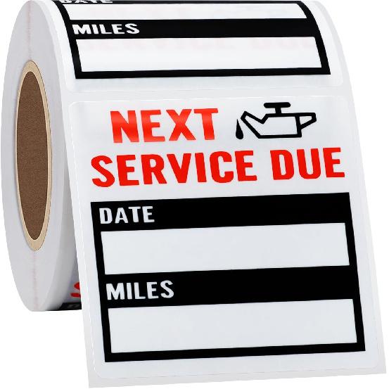 HYBSK 200Pcs Transparent Oil Change/Service Reminder Stickers 2"X2" Premium Quality Clear PET Oil Change Stickers (Black)