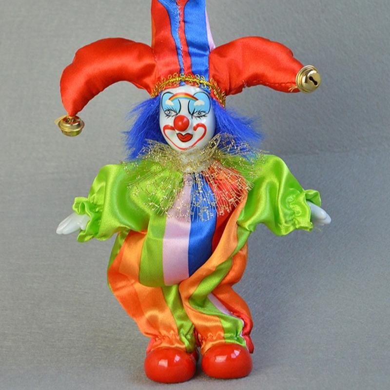 Flexible Part Ceramic Clown Statue Bright Fabric Costume Seasonal Decoration Gift For Christmas Celebration 6 Inches