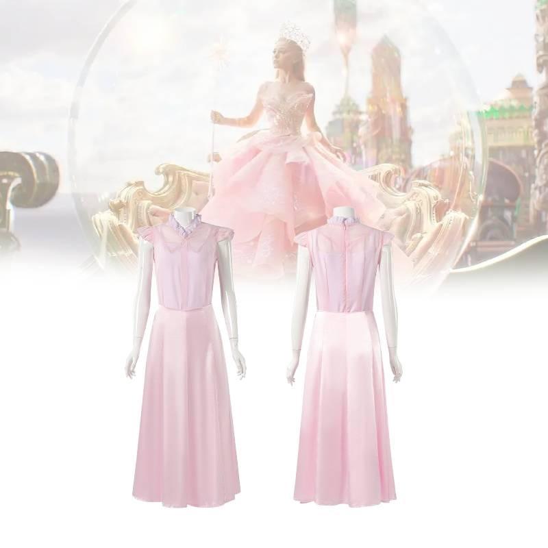 Enchanting Glinda Costume Dress For Women Featuring Vibrant Pink Corset Style Design For Magical Wicked Cosplay