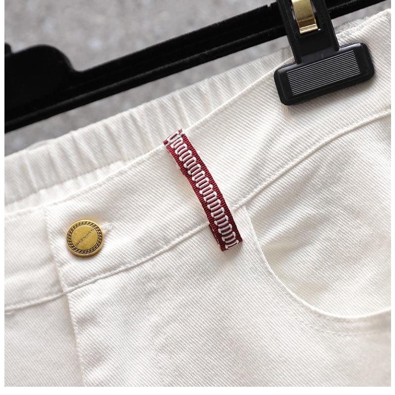 DIMANAF Plus Size Jeans Shorts Pants Women Oversize Loose Casual Belt Cotton Elastic Casual White Pants Fashion Hole