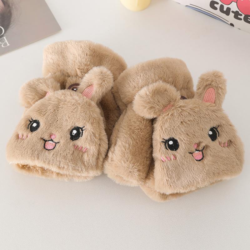 Cute Plush Girl Winter Cycling Office Student Plush Thickened Flip Fashion Warm Cold Thickened Gloves