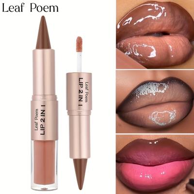 Lucidalabbra e Rossetto 2-in-1 a Doppia Estremità - Formula a Lunga Tenuta, Waterproof, Finish Opaco e Lucido, Tonalità Bacca Rossetto Opaco Trucco Quotidiano