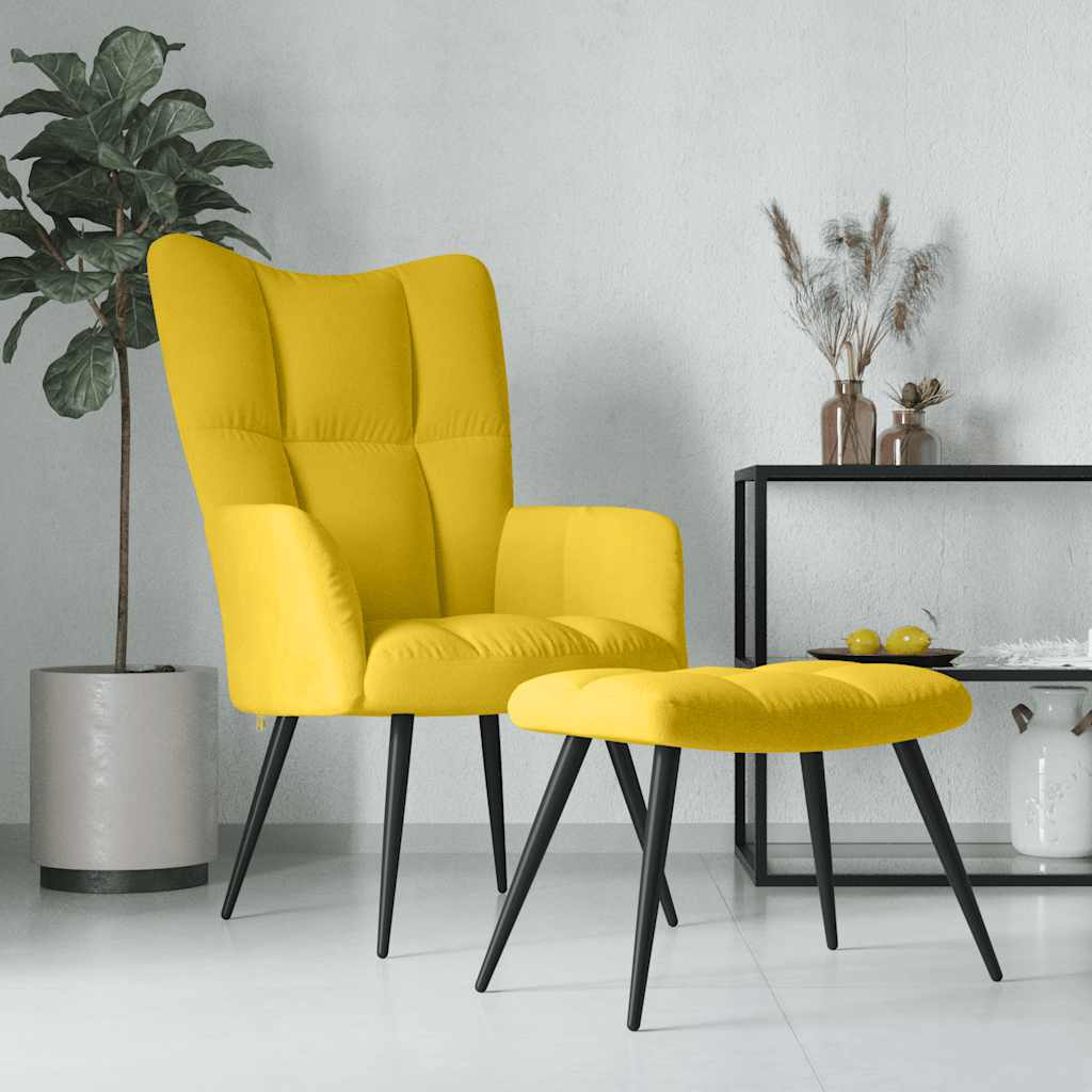 Vidaxl Sessel mit Hocker, Senfgelb, Mit Samt bezogen