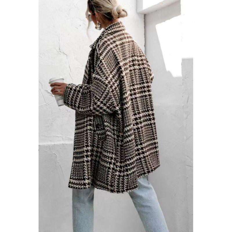 Tooxika New Autumn And Winter Thickened Lining Coat Woolen Houndstooth Wool Coat