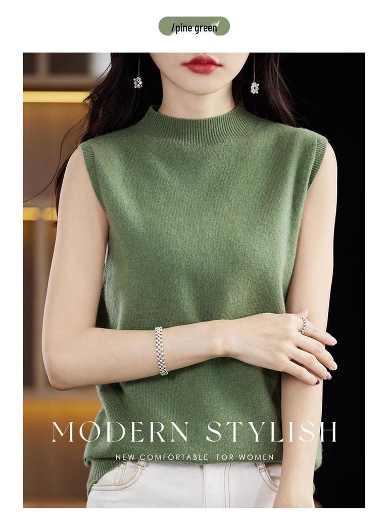 Cross-Border Sleeveless Half-High Collar Women's Slim Knit Camisole - Summer Style Pullover