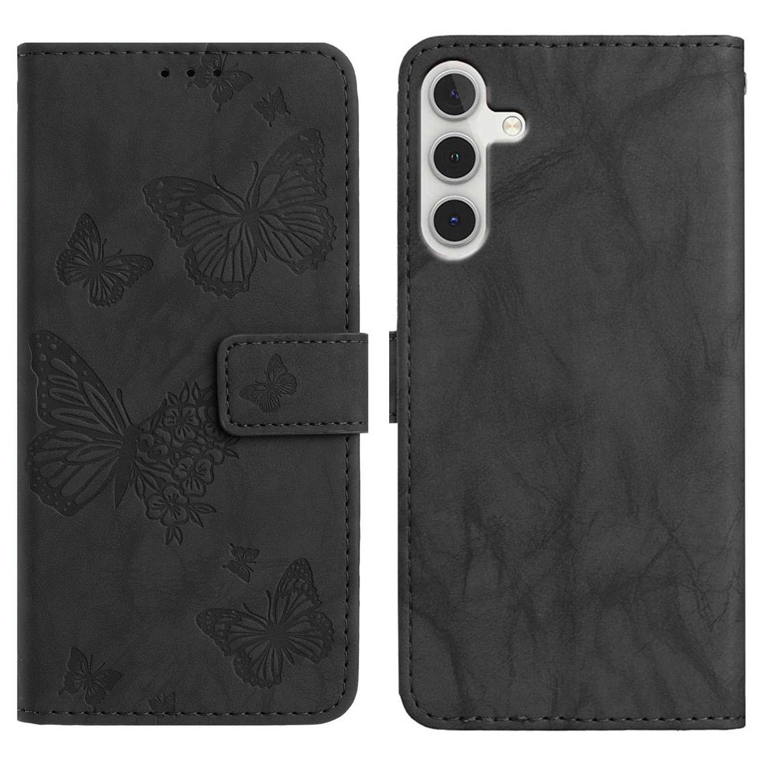 For Samsung Galaxy A26 5G Leather Case Butterfly Flower Imprinted Wallet Stand Flip Phone Cover with Wrist Strap