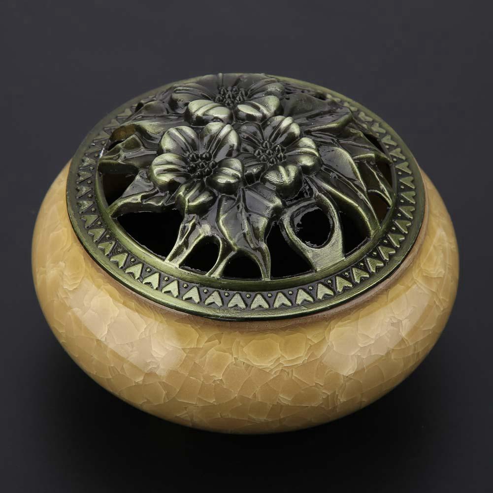 Keramisk Røkelsesbrenner Issprekker Røkelseskar Røkelsesholder Hjem Tehus Dekor(Amber gul)