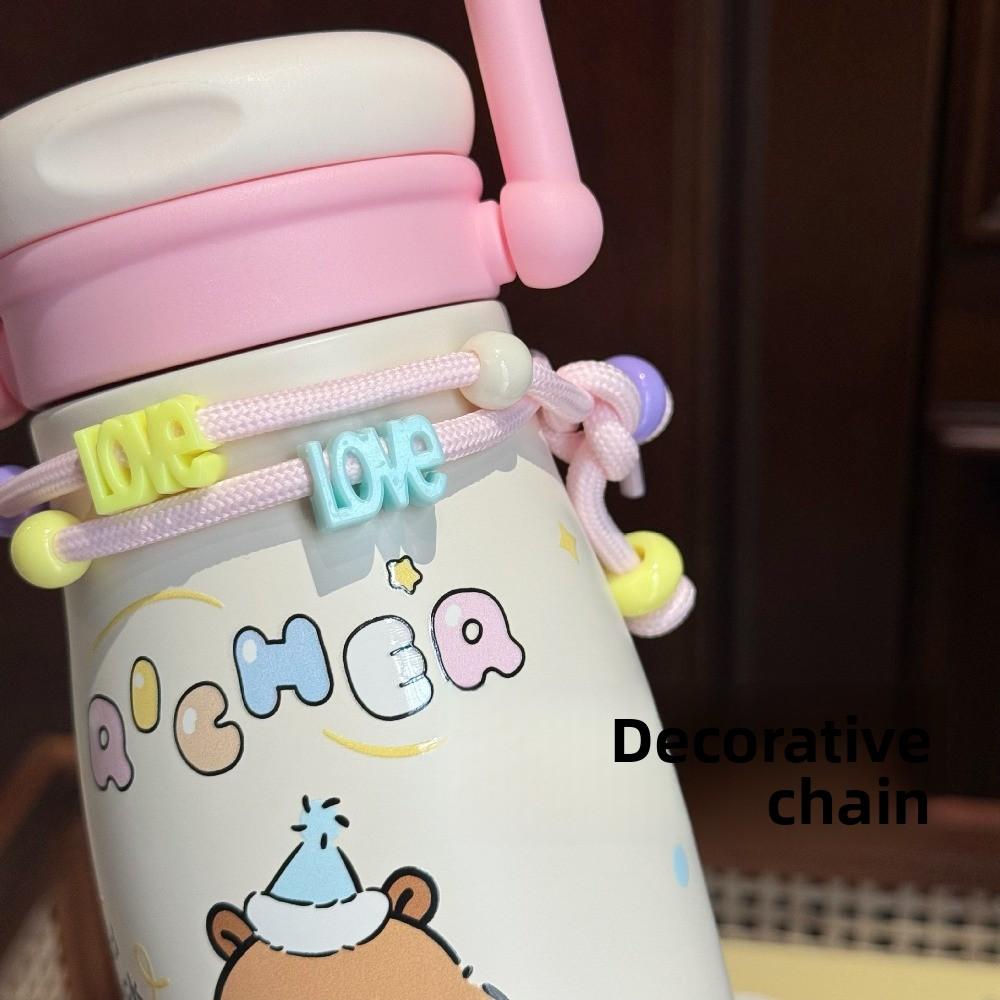 Cute 600ml Capybara Insulated Cup Stainless Steel with Straw Thermal Water Bottle with Lanyard Handle Car Coffee Cup Gifts